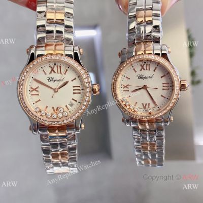 Replica Chopard Watches Happy Sport 2-Tone Rose Gold Couple Watches Best Quality